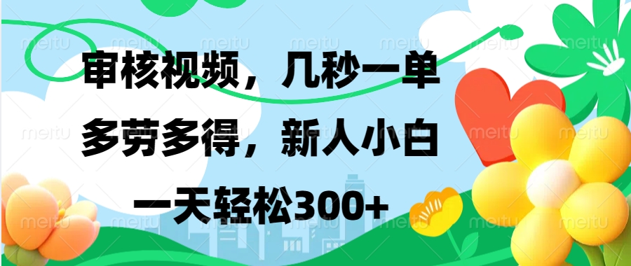 视频审核，新手可做，多劳多得，新人小白一天轻松300+-泱泱学习社