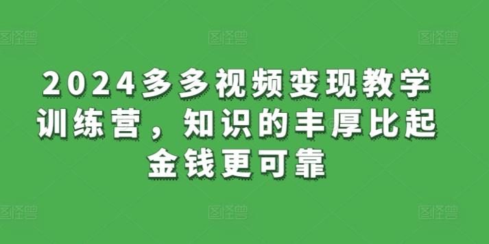 2024多多视频变现教学训练营，知识的丰厚比起金钱更可靠-泱泱学习社