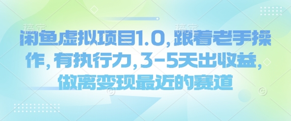 闲鱼虚拟项目1.0，跟着老手操作，有执行力，3-5天出收益，做离变现最近的赛道-泱泱学习社
