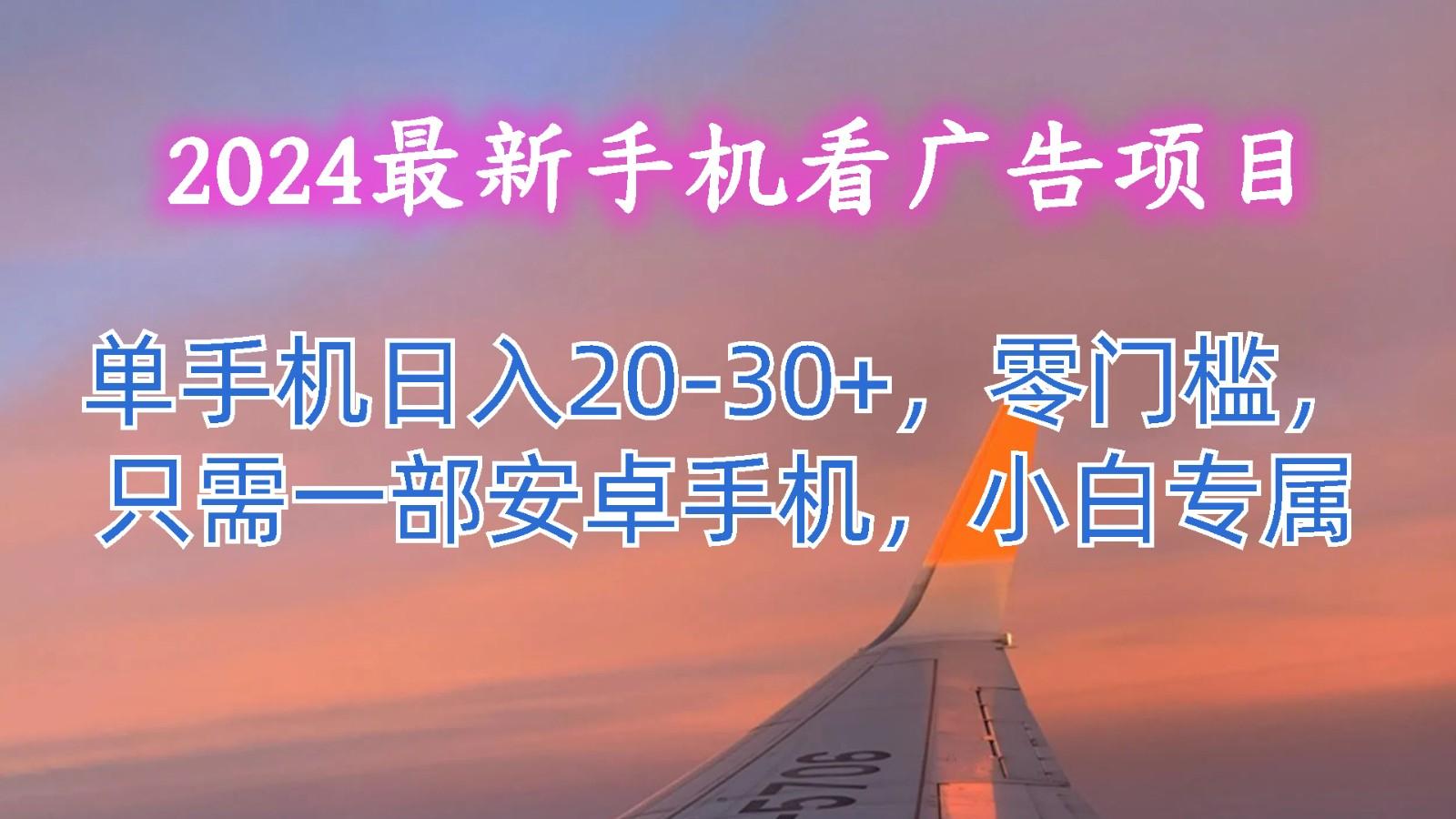 2024最新手机看广告项目，单手机日入20-30+，零门槛，只需一部安卓手机，小白专属-泱泱学习社