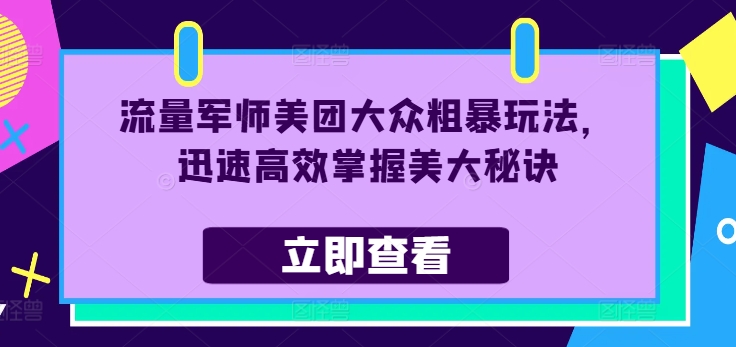流量军师美团大众粗暴玩法，迅速高效掌握美大秘诀-泱泱学习社