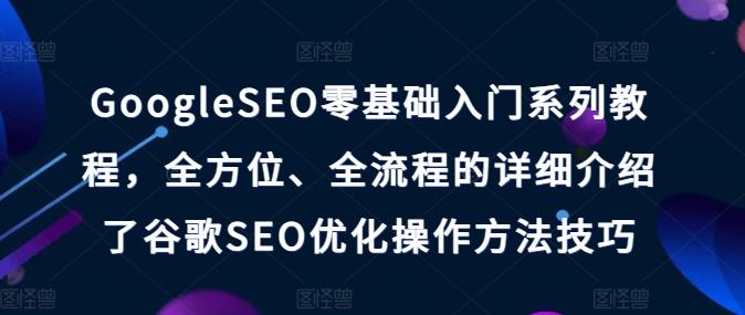 GoogleSEO零基础入门系列教程，全方位、全流程的详细介绍了谷歌SEO优化操作方法技巧-泱泱学习社