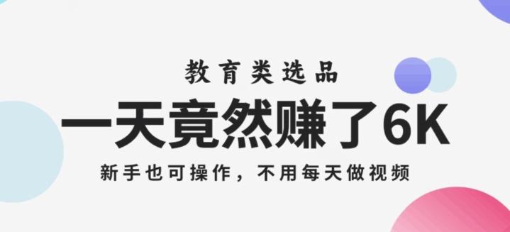 一天竟然赚了6000多，教育类选品，新手也可操作，更不用每天做短视频【揭秘】-泱泱学习社