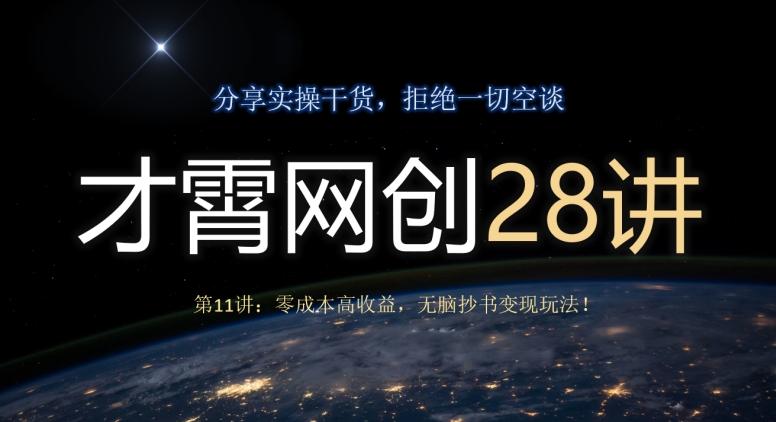 才霄网创28讲第11讲：零成本高收益，无脑抄书变现玩法！-泱泱学习社