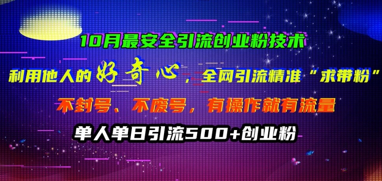 10月最安全引流创业粉技术，利用他人的好奇心全网引流精准“求带粉”不封号、不废号【揭秘】-泱泱学习社