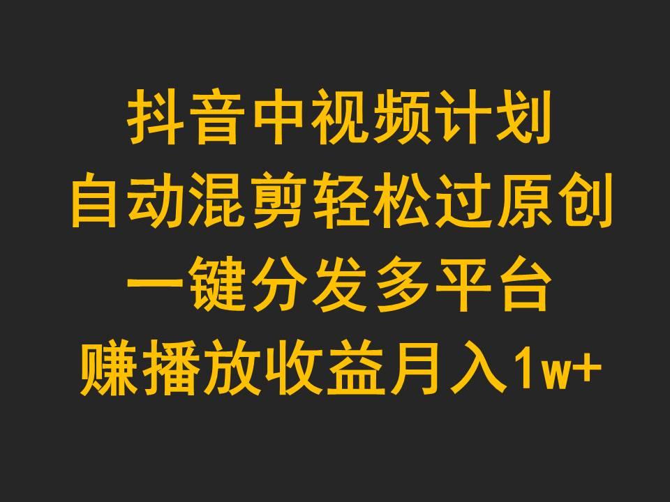 (9825期)抖音中视频计划，自动混剪轻松过原创，一键分发多平台赚播放收益，月入1w+-泱泱学习社