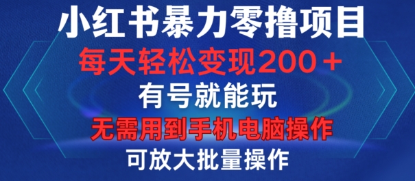 小红书暴力零撸项目，有号就能玩，单号每天变现1到15元，可放大批量操作，无需手机电脑操作【揭秘】-泱泱学习社