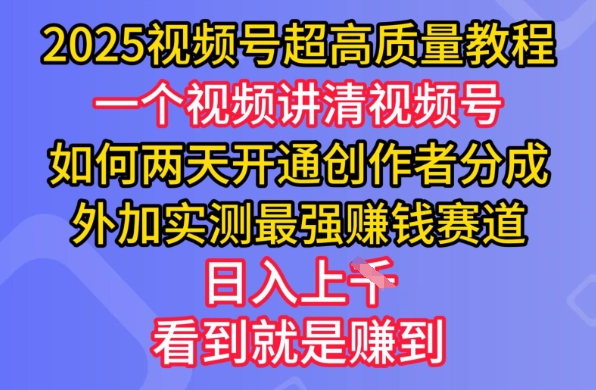 2025视频号超高质量教程，两天开通创作者分成，外加实测最强挣钱赛道，日入多张-泱泱学习社