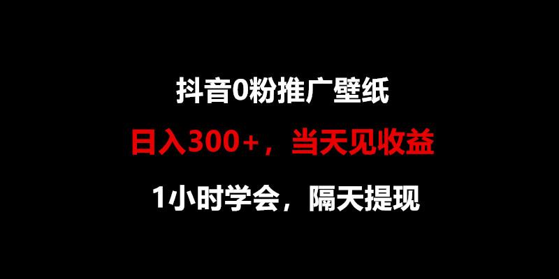 日入300+，抖音0粉推广壁纸，1小时学会，当天见收益，隔天提现-泱泱学习社
