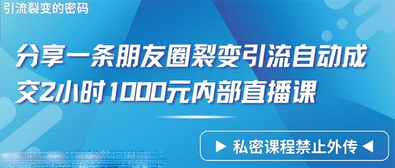 (9850期)仅靠分享一条朋友圈裂变引流自动成交2小时1000内部直播课程-泱泱学习社