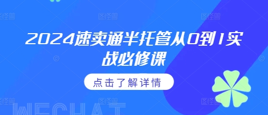 2024速卖通半托管从0到1实战必修课，掌握通投广告打法、熟悉速卖通半托管的政策细节-泱泱学习社