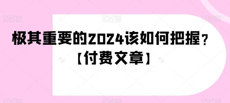 极其重要的2024该如何把握？【付费文章】-泱泱学习社