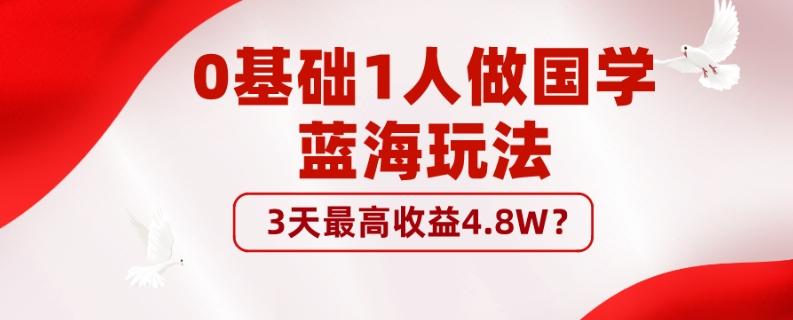 0基础1人做国学蓝海玩法，3天最高收益4.8W？-泱泱学习社