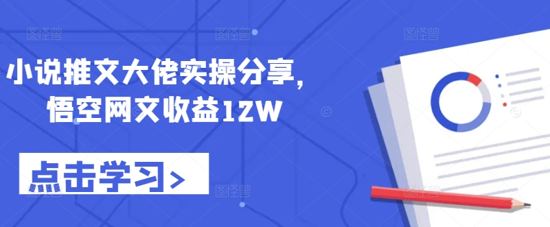 小说推文大佬实操分享，悟空网文收益12W-泱泱学习社