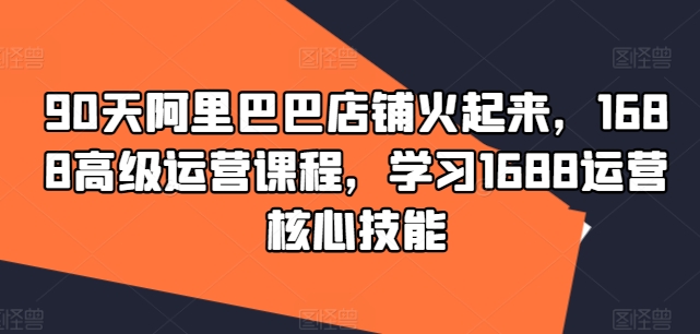 90天阿里巴巴店铺火起来，1688高级运营课程，学习1688运营核心技能-泱泱学习社