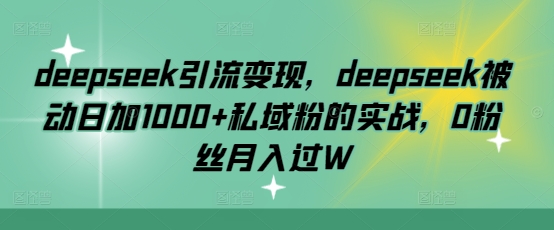 deepseek引流变现，deepseek被动日加1000+私域粉的实战，0粉丝月入过W-泱泱学习社