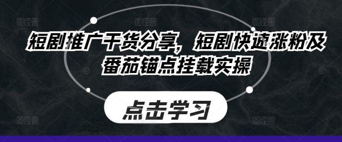 短剧推广干货分享，短剧快速涨粉及番茄锚点挂载实操-泱泱学习社