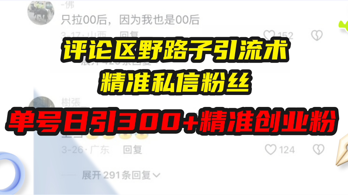 评论区野路子引流术，精准私信粉丝，单号日引流300+精准创业粉-泱泱学习社
