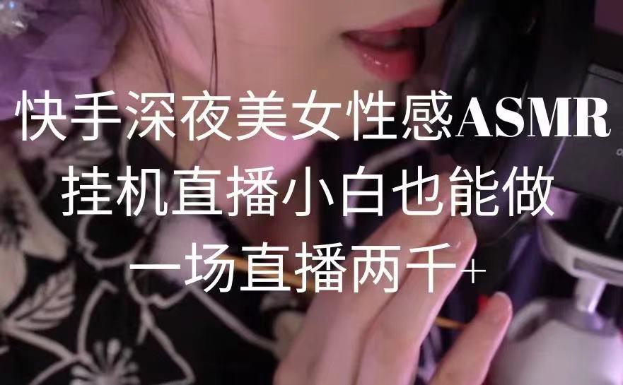 快手深夜美女性感ASMR挂机直播，小白也能做，一场直播两千+-泱泱学习社