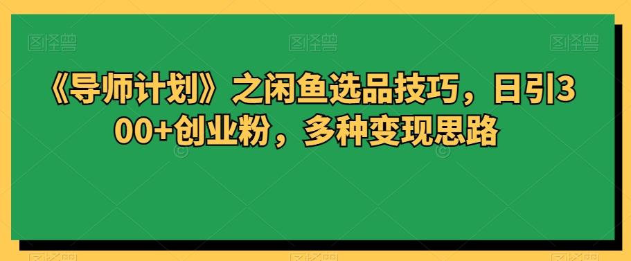 《导师计划》之闲鱼选品技巧，日引300+创业粉，多种变现思路-泱泱学习社