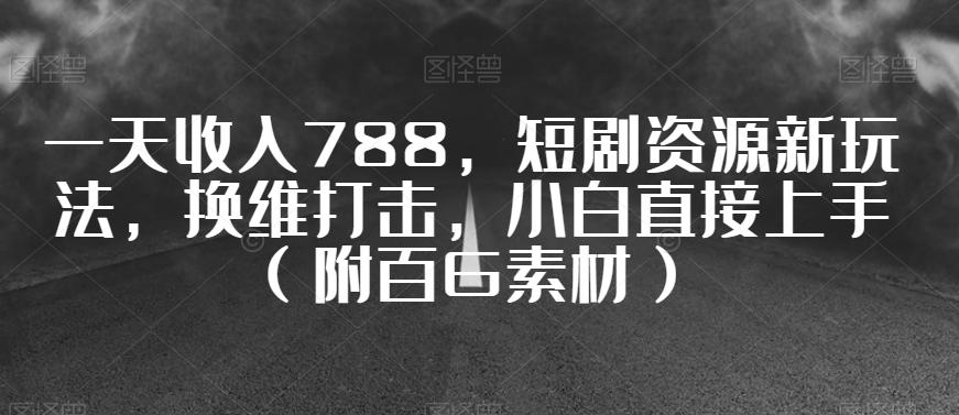 一天收入788，短剧资源新玩法，换维打击，小白直接上手（附百G素材）【揭秘】-泱泱学习社