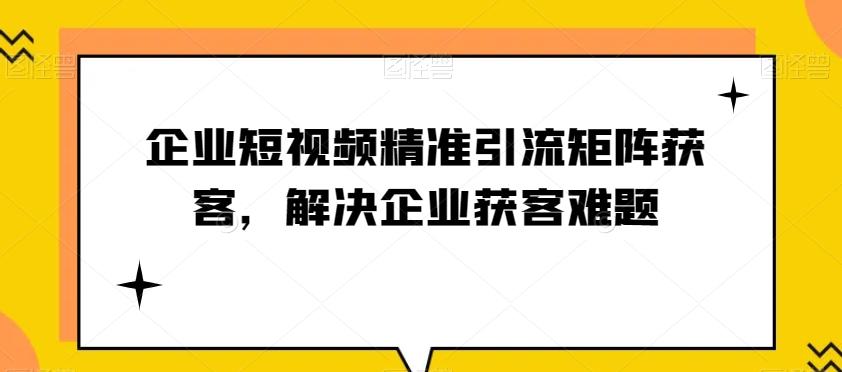 企业短视频精准引流矩阵获客，解决企业获客难题-泱泱学习社