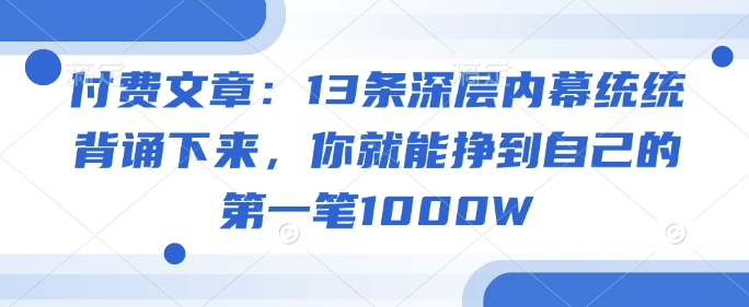付费文章：13条深层内幕统统背诵下来，你就能挣到自己的第一笔1000W-泱泱学习社