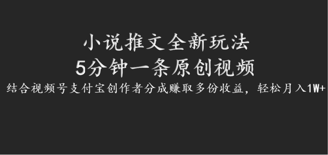 小说推文全新玩法，5分钟一条原创视频，结合视频号支付宝创作者分成赚取多份收益-泱泱学习社