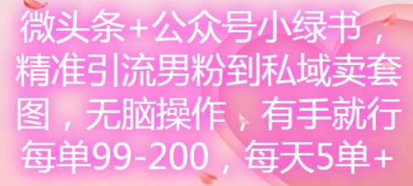 微头条+公众号小绿书，精准引流男粉到私域卖套图，无脑操作，有手就行，每单99-200，每天5单-泱泱学习社
