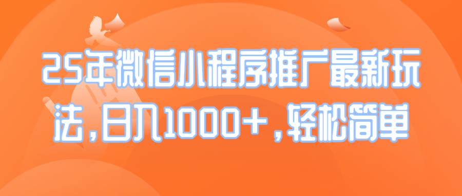 25年微信小程序推广最新玩法，日入1000+，轻松简单-泱泱学习社