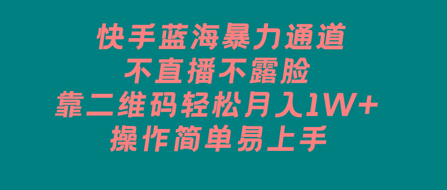 快手蓝海暴力通道，不直播不露脸，靠二维码轻松月入1W+，操作简单易上手-泱泱学习社