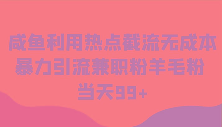 咸鱼利用热点截流无成本暴力引流兼职粉羊毛粉 当天99+-泱泱学习社