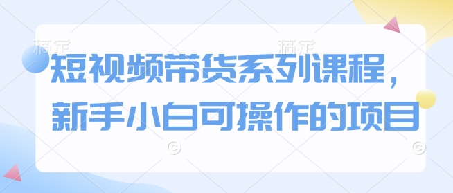 短视频带货系列课程，新手小白可操作的项目-泱泱学习社
