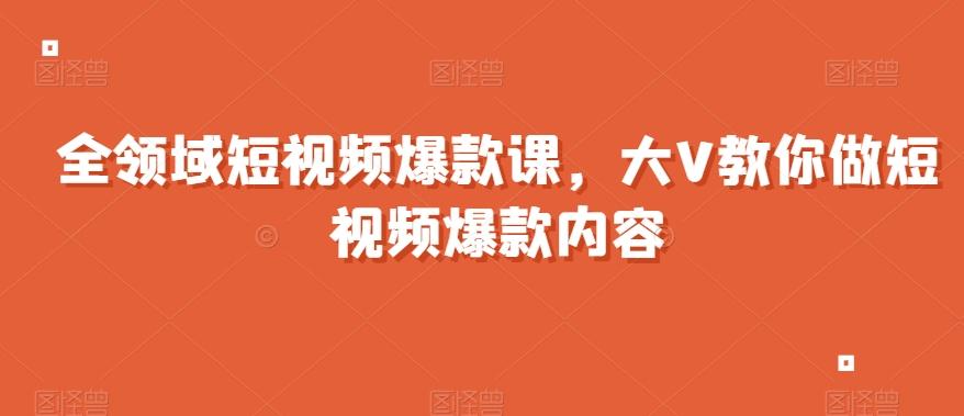 全领域短视频爆款课，全网两千万粉丝大V教你做短视频爆款内容-泱泱学习社