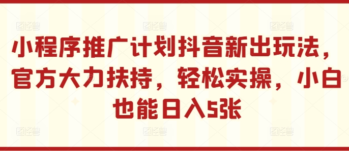 小程序推广计划抖音新出玩法，官方大力扶持，轻松实操，小白也能日入5张【揭秘】-泱泱学习社