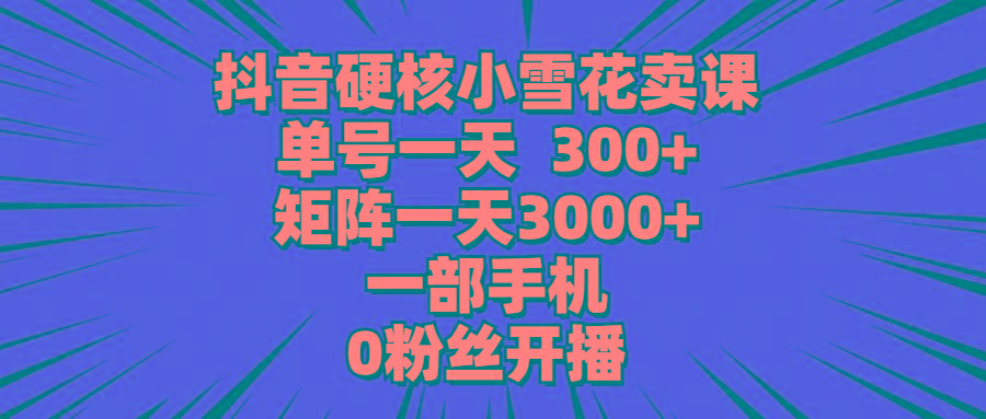 (9551期)抖音硬核小雪花卖课，单号一天300+，矩阵一天3000+，一部手机0粉丝开播-泱泱学习社