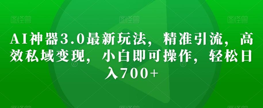 AI神器3.0最新玩法，精准引流，高效私域变现，小白即可操作，轻松日入700+【揭秘】-泱泱学习社