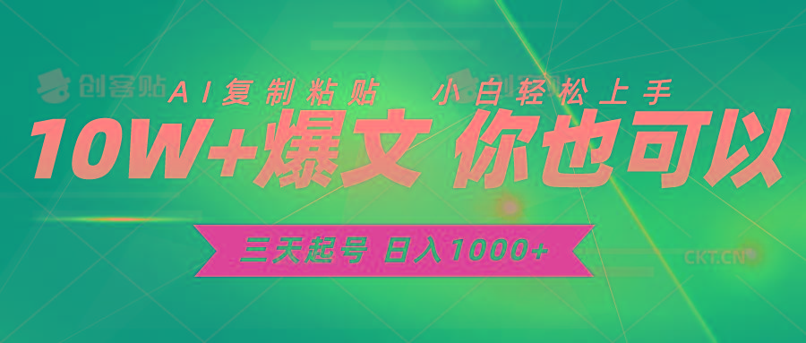 三天起号 日入1000+ AI复制粘贴 小白轻松上手-泱泱学习社